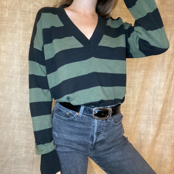 Banana Republic Striped V Neck Knit Pullover - Picture 1 of 5